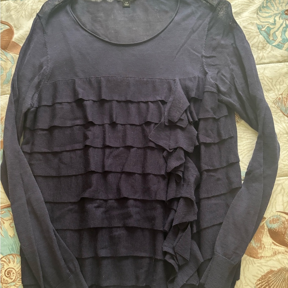 Ann Taylor navy blue Ruffled Blouse